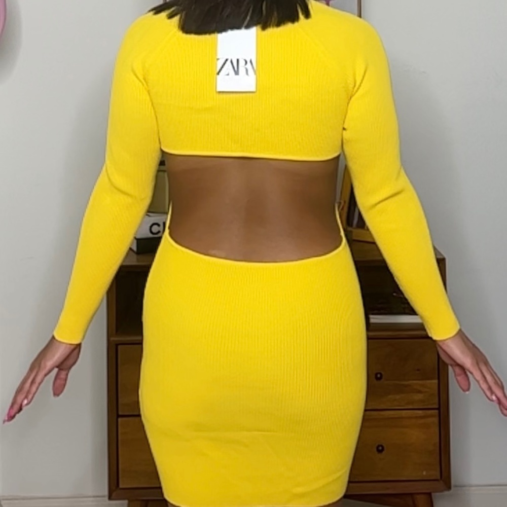 Brand new yellow zara bodycon long sleeve dress